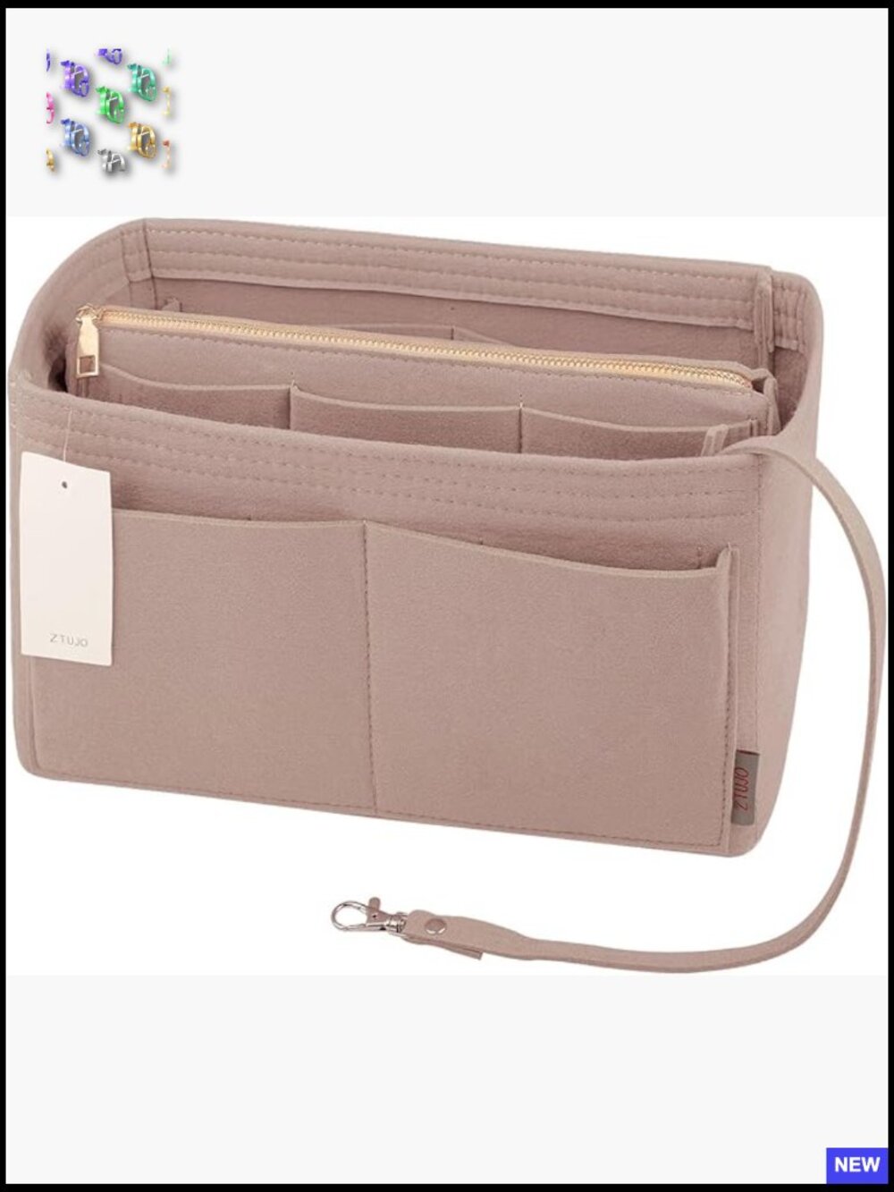 Felt Purse Organizer Insert with Metal Zipper Tote Shaper Handbag Accessory